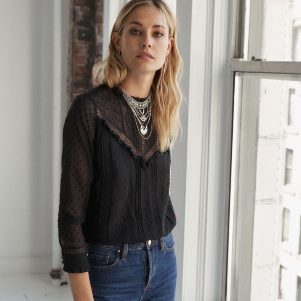 Sezane Long-sleeved dotted swiss blouse NWT